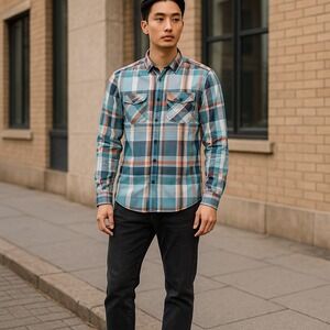 Carbon Men's Slim Fit‎ Shirt Check Button Down Long Sleeve Sz L